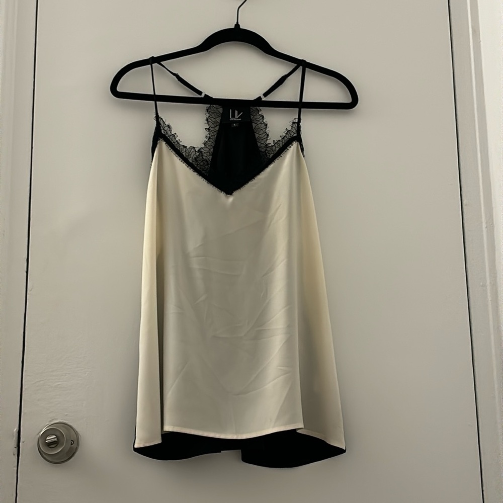 Cream and black lace silk camisole